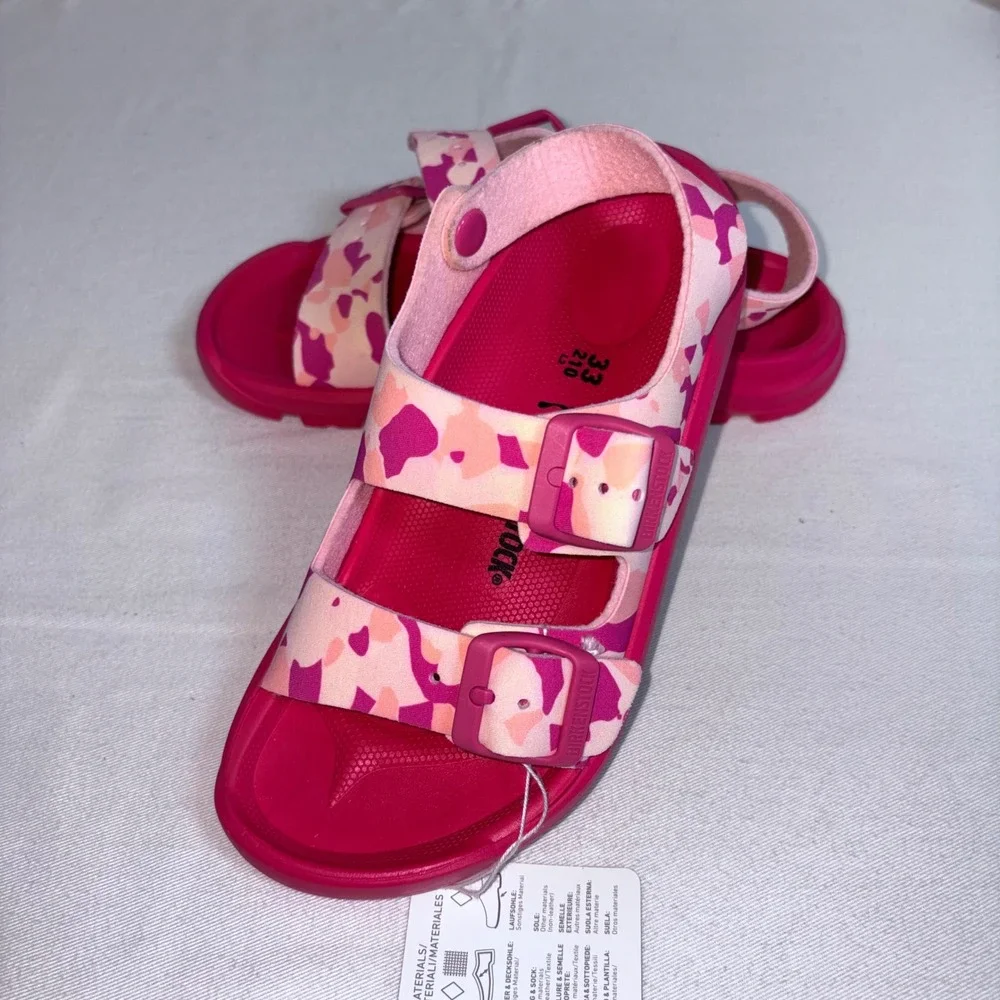 Birkenstock Mogami Sandals Size EU 33 Pink Orange Camo New Backstrap Buckle 2